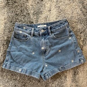 PacSun Light Blue Jean Shorts with Floral Accents